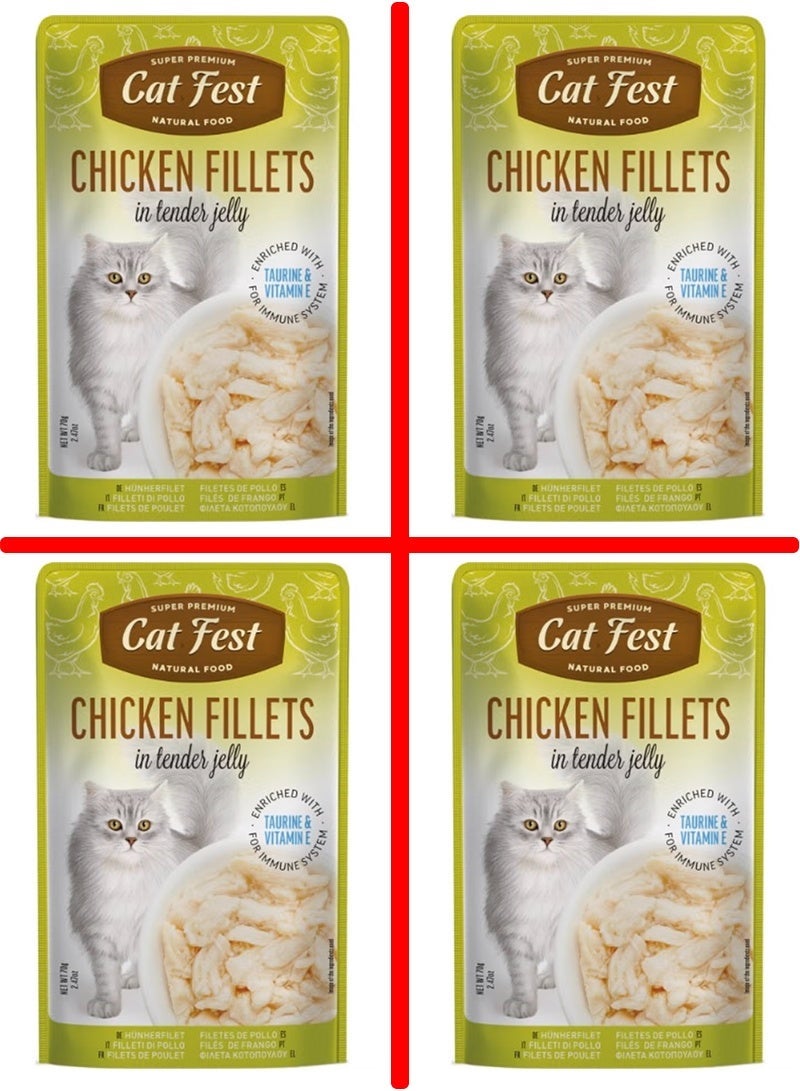 Cat Fest Product Description Cat Fest Chicken Fillets In Tender Jelly For Cats -4 pouch, each pouch size 70g - Image 1