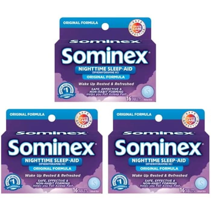 Sominex Maximum Strength Night Time Sleep-Aid | Diphenhydramine HCI | 16-Caplets per Pack | 3-Pack - Image 1