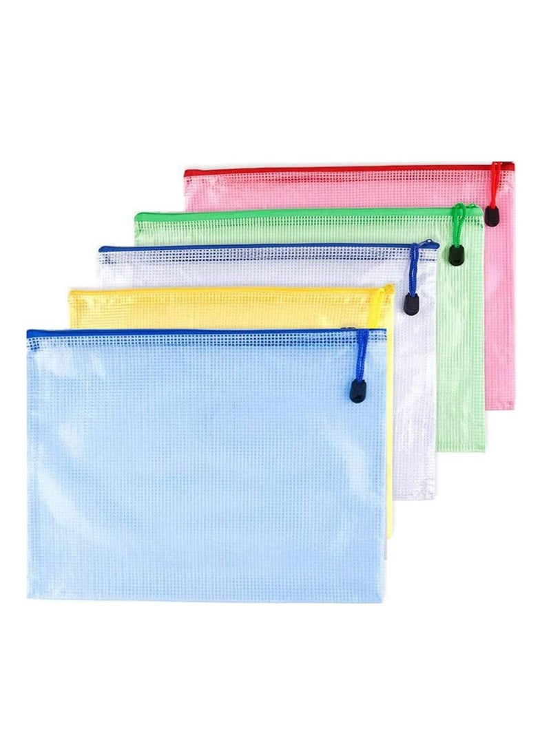 Mesh Zipper Pen A3 Size 10Pcs for Office Supplies Waterproof Tear-Resistant Plastic File Colorful Document Bag Zip File Folders Pockets Travel Bags Zipper Pouches - Image 1