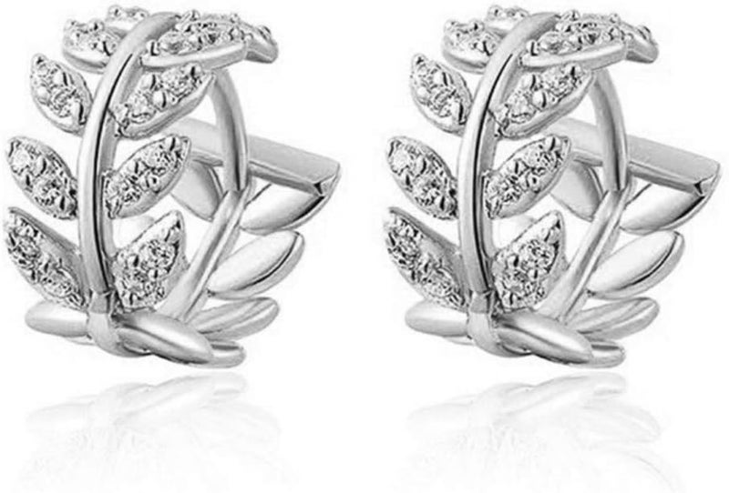 Leaf Rhinestone Ear Clip Imitation Crystal Zircon Ear Buckle Ear Jewelry Silver