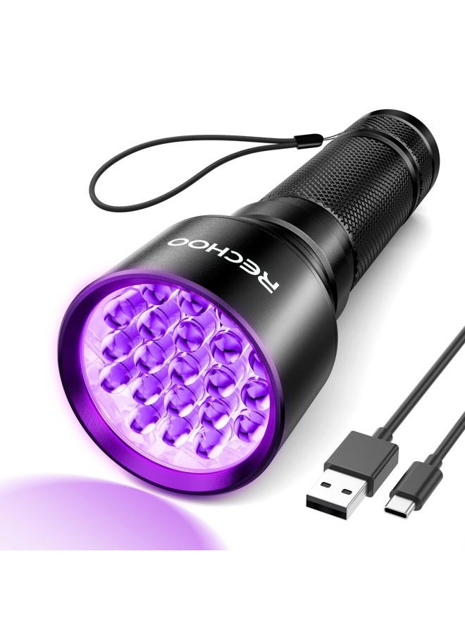 Rechoo UV Flashlight Black Light, 21 LED 395nm Ultraviolet Rechargeable Flashlights UV Light, Waterproof Portable BlackLight Flashlights for Pet Urine Detection, Dry Stains, Bed Bug, Fluorescent Agent - Image 1