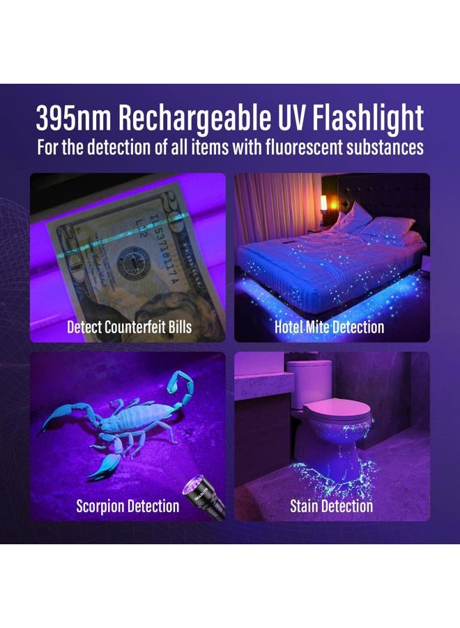Rechoo UV Flashlight Black Light, 21 LED 395nm Ultraviolet Rechargeable Flashlights UV Light, Waterproof Portable BlackLight Flashlights for Pet Urine Detection, Dry Stains, Bed Bug, Fluorescent Agent - Image 4