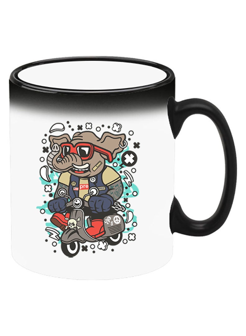 Theodor Color Changing Heat Sensitive Ceramic Mug, Image Revealed When HOT Liquid is Added! Elephant on bike - Image 2