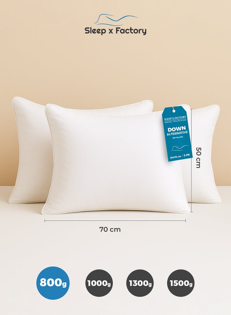 Sleep x Factory Premium Hotel Comfort Pillows – 3-Pack – Microfiber Cover, Hypoallergenic Fill – 800g / 1000g / 1300g / 1500g - Image 1