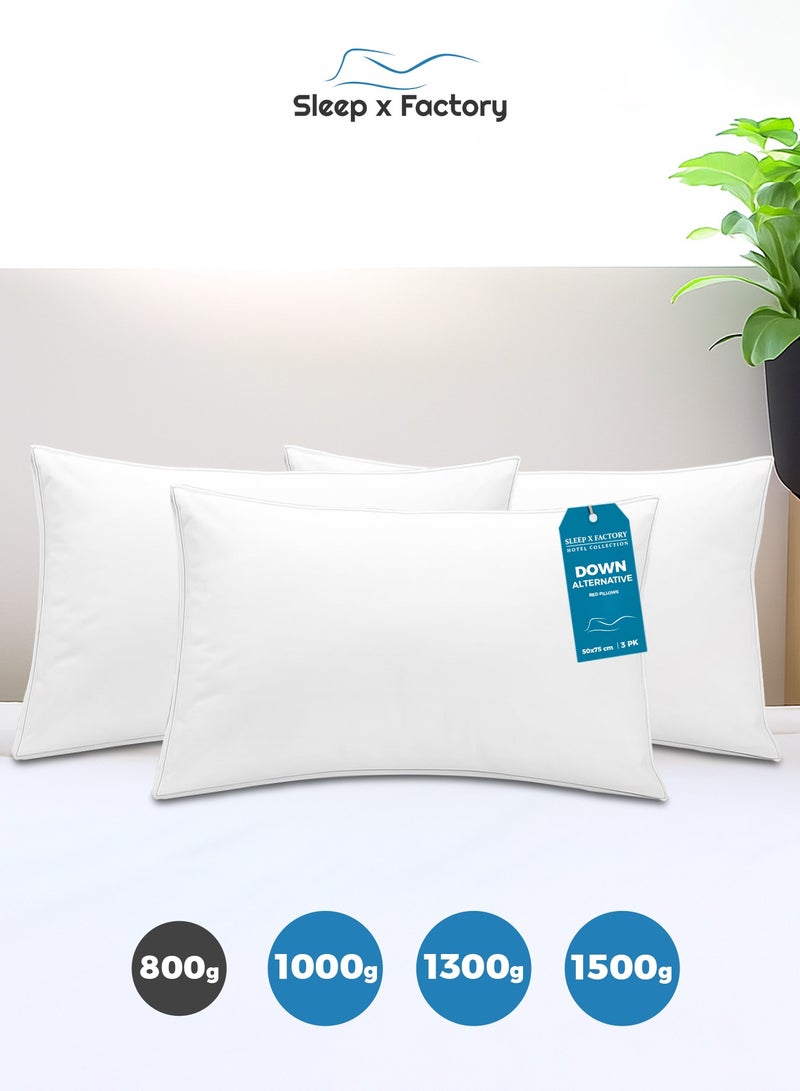 Sleep x Factory Premium Hotel Comfort Pillows – 3-Pack – Microfiber Cover, Hypoallergenic Fill – 800g / 1000g / 1300g / 1500g - Image 2