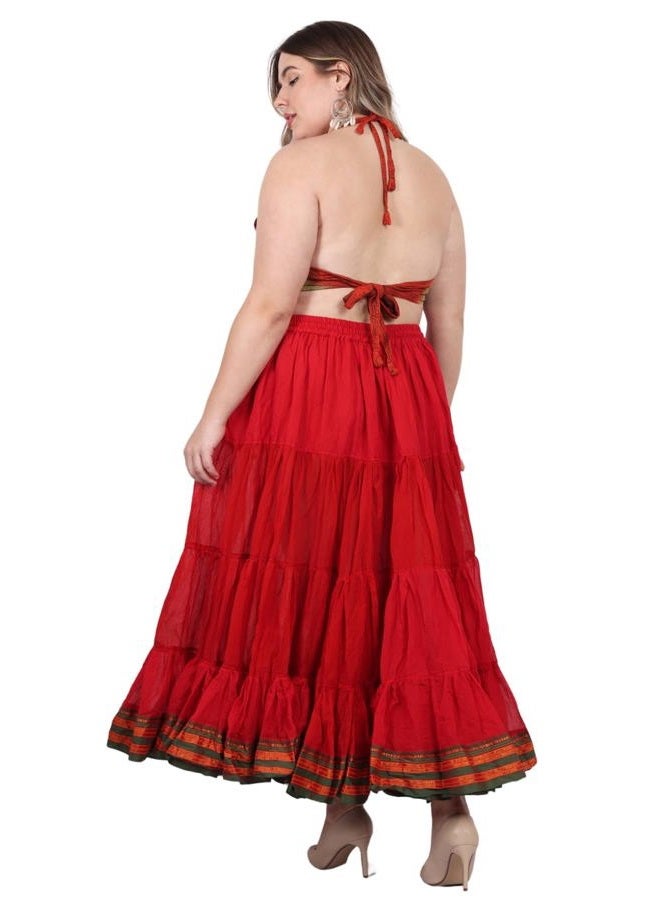 Wevez 25 Yard American Tribal Style Dance Cotton Tiered Flounce Maxi Full Skirt, Red, One size - Image 5
