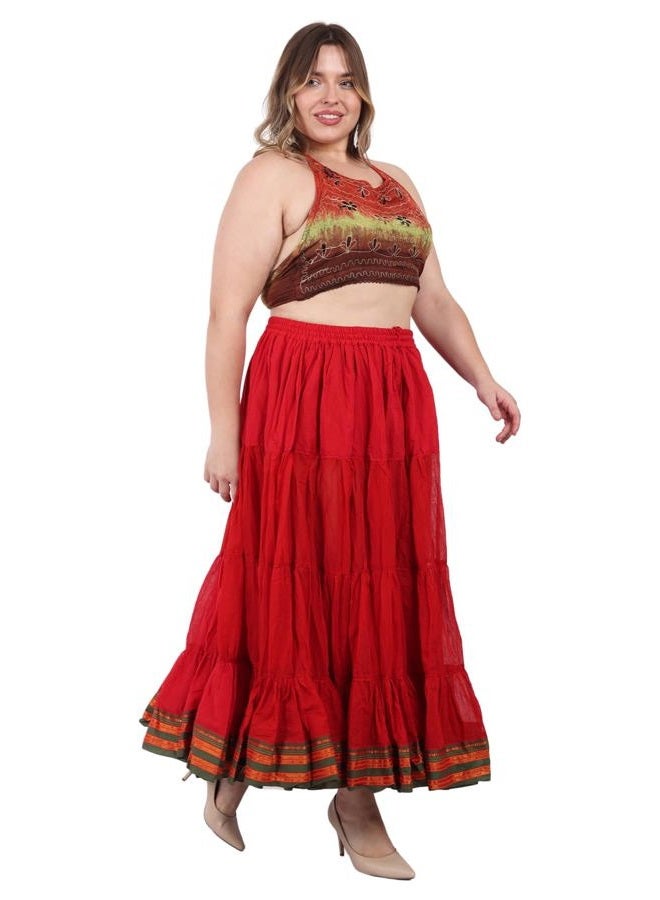 Wevez 25 Yard American Tribal Style Dance Cotton Tiered Flounce Maxi Full Skirt, Red, One size - Image 2