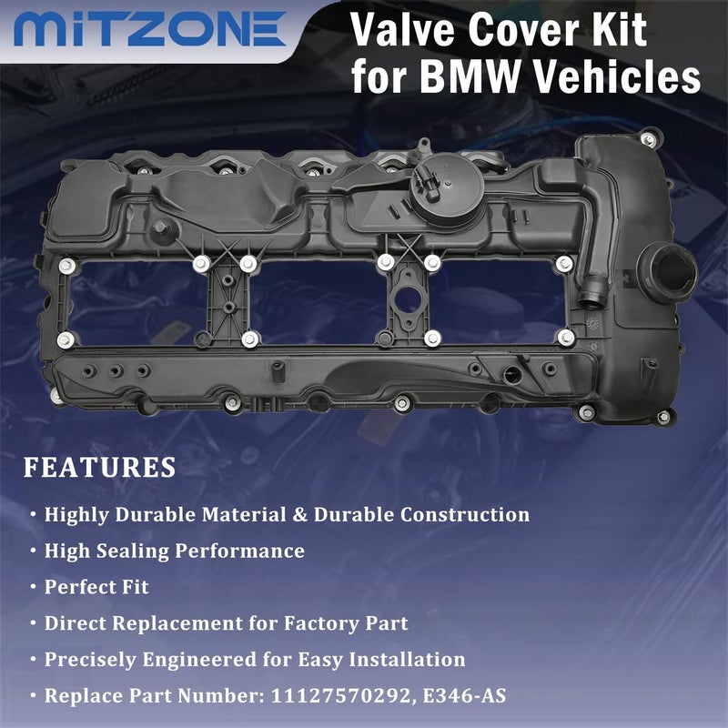 MITZONE N55 Engine Valve Cover with Gasket Bolts Kit & Oil Cap for BMW 2010-2017 335i 535i 2011-2019 X5 X3 X6 2013-2015 740i 740Li 3.0L Part# 11127570292 - Image 2