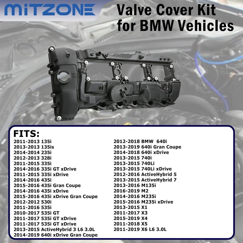 MITZONE N55 Engine Valve Cover with Gasket Bolts Kit & Oil Cap for BMW 2010-2017 335i 535i 2011-2019 X5 X3 X6 2013-2015 740i 740Li 3.0L Part# 11127570292 - Image 3