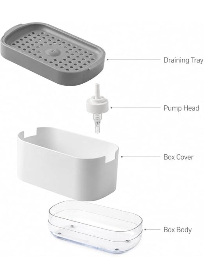 UREVO 2-in-1 Dish Soap Dispenser & Sponge Holder, 300ml Kitchen Sink Soap Dispenser with Built-In Pump and Sponge Caddy, Space-Saving Design, White - Image 2
