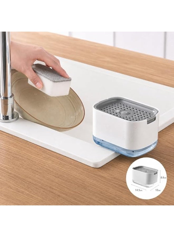 UREVO 2-in-1 Dish Soap Dispenser & Sponge Holder, 300ml Kitchen Sink Soap Dispenser with Built-In Pump and Sponge Caddy, Space-Saving Design, White - Image 3