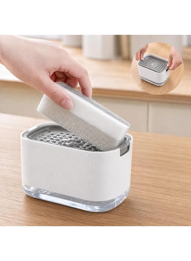 UREVO 2-in-1 Dish Soap Dispenser & Sponge Holder, 300ml Kitchen Sink Soap Dispenser with Built-In Pump and Sponge Caddy, Space-Saving Design, White - Image 4