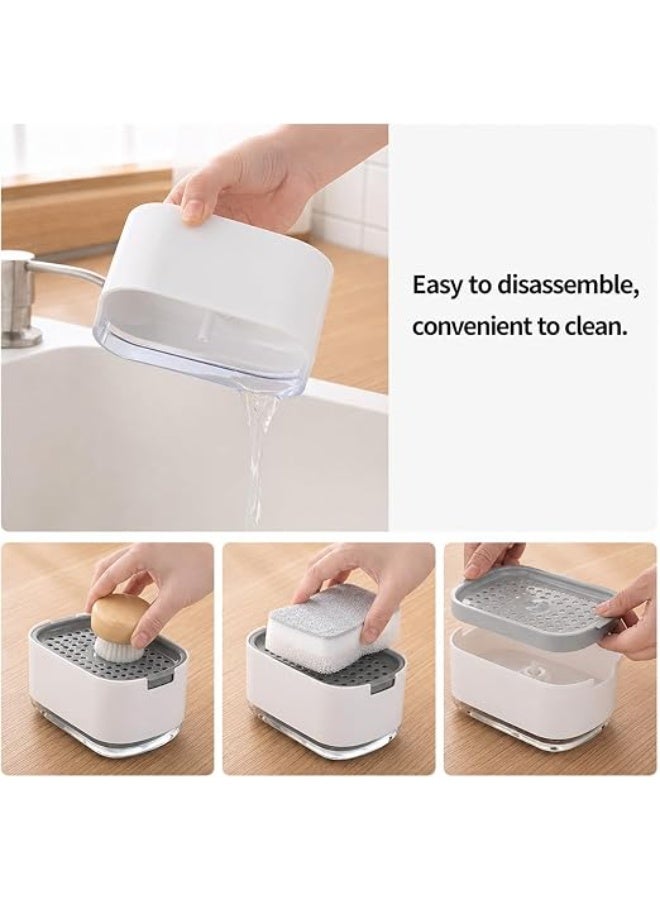 UREVO 2-in-1 Dish Soap Dispenser & Sponge Holder, 300ml Kitchen Sink Soap Dispenser with Built-In Pump and Sponge Caddy, Space-Saving Design, White - Image 5