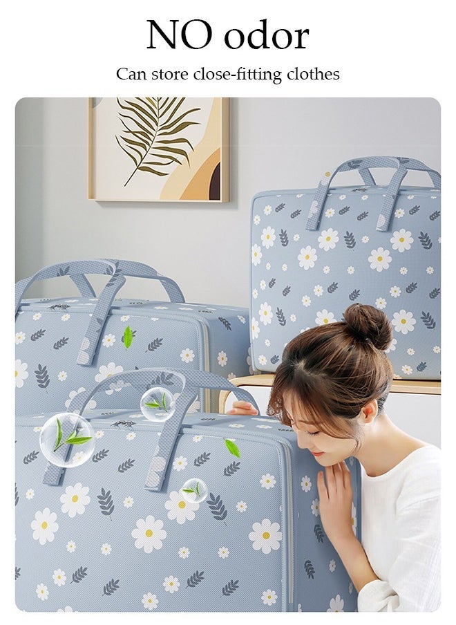 Generic 3 Pack Large Clothes Storage Bags, Moving Bags, Foldable Storage Bags for Organizing Bedroom, Closet, Clothing, Comforter, Sweater, Organization and Storage with Zip and Handle  - Image 2