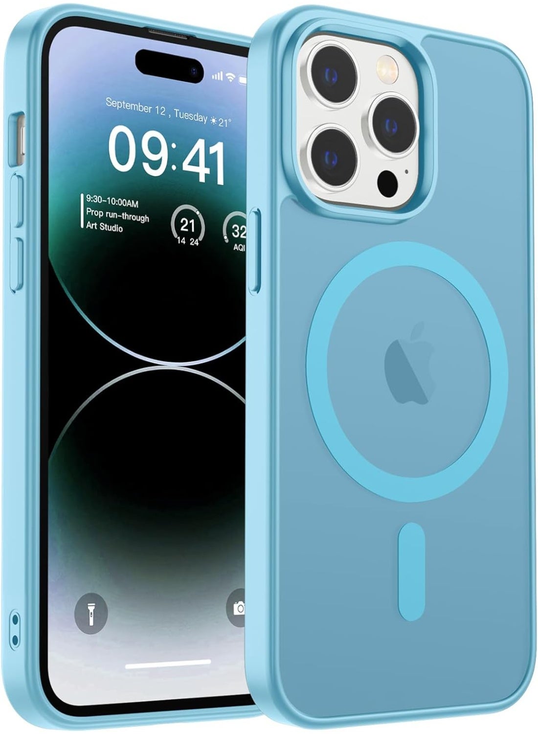 Magnetic Case for iPhone 14 Pro Max Compatible with MagSafe, Translucent Matte Back Slim Shockproof Phone Cover | Sky Blue
