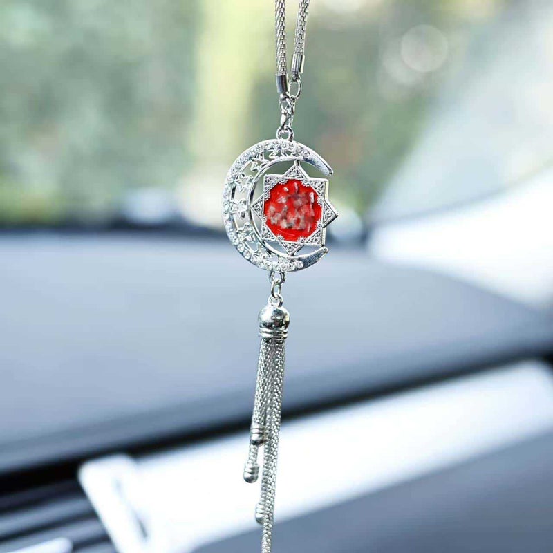 WU Zinc Alloy Car Pendant with Double-Sided Diamond-Inlaid Star and Moon Design - Premium Customizable Ornament - Image 1