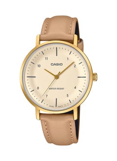 CASIO Women's Watch Analog concave-shaped Beige Dial with Brown Leather Strap, LTP-VT03GL-4BDF 