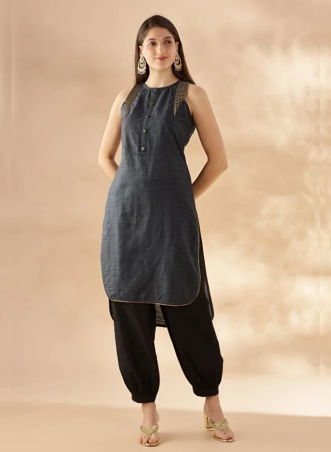Abhishti Check kurta - midnight blue