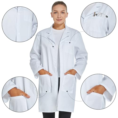 VOGRYE Professional Lab Coat for Women Long Sleeve, White, Unisex XS - Image 5