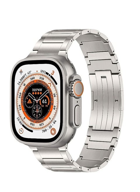 Titanium Band for Apple Watch Ultra 49mm, Titanium Link Bracelet Metal Watch Strap with Thin Curved Buckle for iWatch Apple Watch SE (2nd Gen) Series 8 7 6 5 4 3 2 1 45mm 44mm 42mm