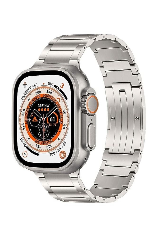 TRUMiRR - Titanium Band for Apple Watch Ultra 49mm, Titanium Link Bracelet Metal Watch Strap with Thin Curved Buckle for iWatch Apple Watch SE (2nd Gen) Series 8 7 6 5 4 3 2 1 45mm 44mm 42mm - Image 1