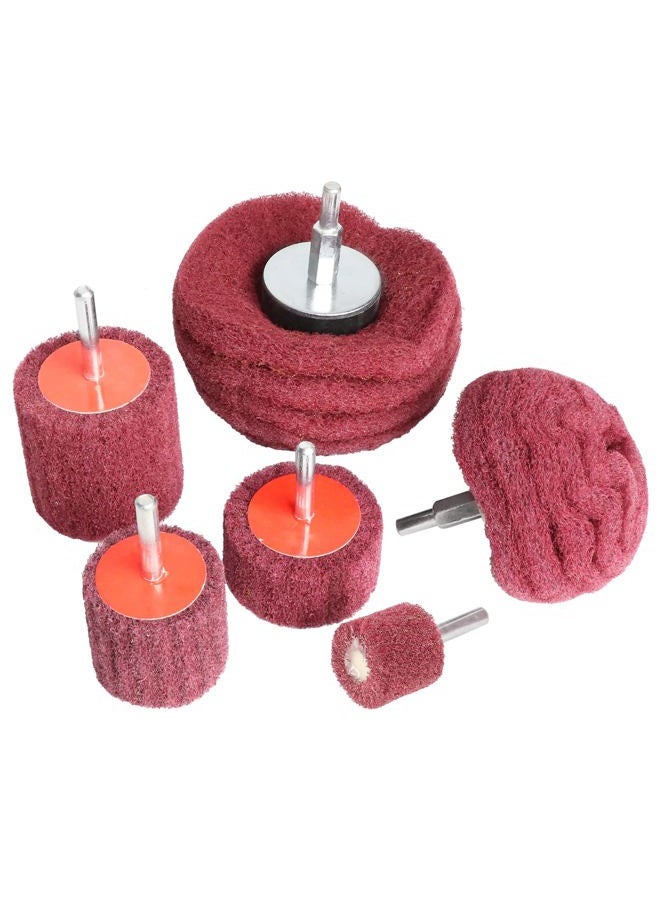 Hiqalty 6PCS Non Woven Abrasive Buffing Polishing Wheel Drill Attachment Set,Scouring Pads Power Scrubber Cleaning Kit (red) - Image 1