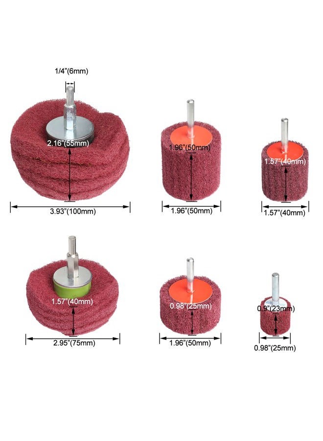 Hiqalty 6PCS Non Woven Abrasive Buffing Polishing Wheel Drill Attachment Set,Scouring Pads Power Scrubber Cleaning Kit (red) - Image 2