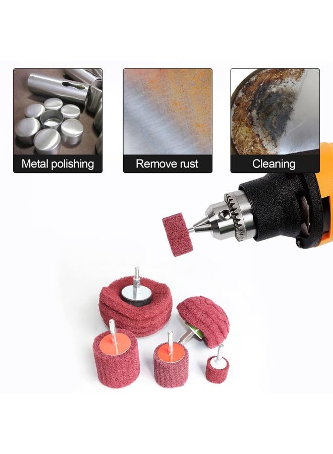 Hiqalty 6PCS Non Woven Abrasive Buffing Polishing Wheel Drill Attachment Set,Scouring Pads Power Scrubber Cleaning Kit (red) - Image 3