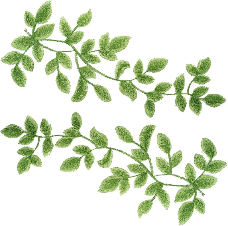 OIIKI 1 Pairs 3D Lace Forest Leaves Vine Patches Decoration Green Sewing Embroidery Leaf Pattern Appliques Bohemian Shoulder Collar Embellishment Costume Crafts Trims 2PCS - Image 1