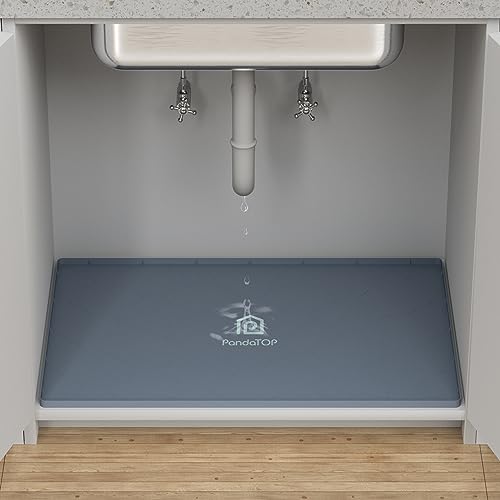 PandaTOP حصيرة تحت الحوض، 28" × 22" صينية مطبخ سيليكون، مقاومة للماء ومرنة، بطانة تحت الحوض للمطبخ والحمام وغرفة الغسيل - Image 2