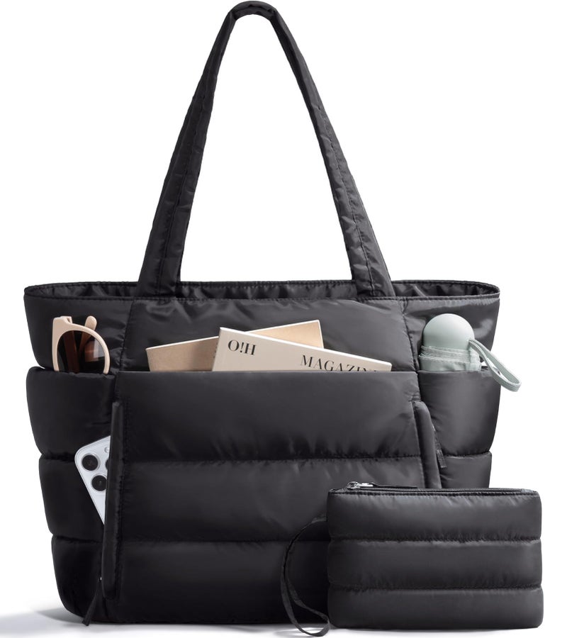 Bagstellar Puffer Tote Bag for Women, Lightweight Puffy Work Handbag Teacher Nurse Quilted Shoulder Bag for School Travel Gym - Image 1