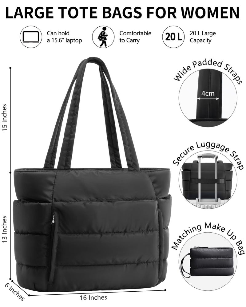 Bagstellar Puffer Tote Bag for Women, Lightweight Puffy Work Handbag Teacher Nurse Quilted Shoulder Bag for School Travel Gym - Image 3