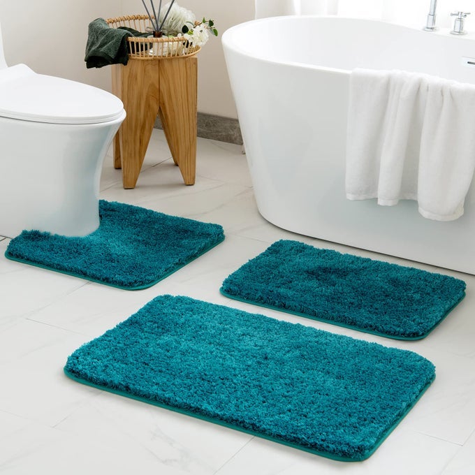 3 PIECES BATHROOM RUGS AND MATS SETS EXTRA THICK NON SLIP MICROFIBER BATH MATS AND USHAPED CONTOUR TOILET RUG FOR BATH ROOM FLOOR RESTROOM20X3016X2420X20 TEAL