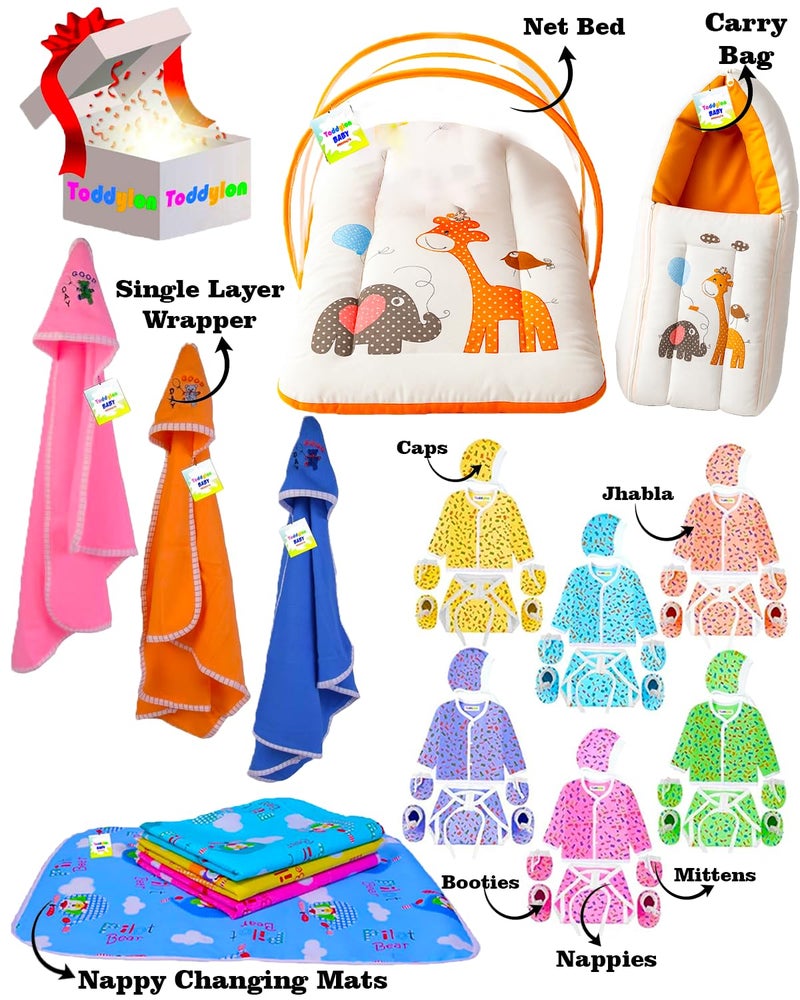 Toddylon 33 in 1 Baby Products All New Born Complete Daily Items | Gift Combos | Essentials Items | Hospital Kit | Baby Bedding | Clothing Set (Orange, 0-6 Months) - Image 2