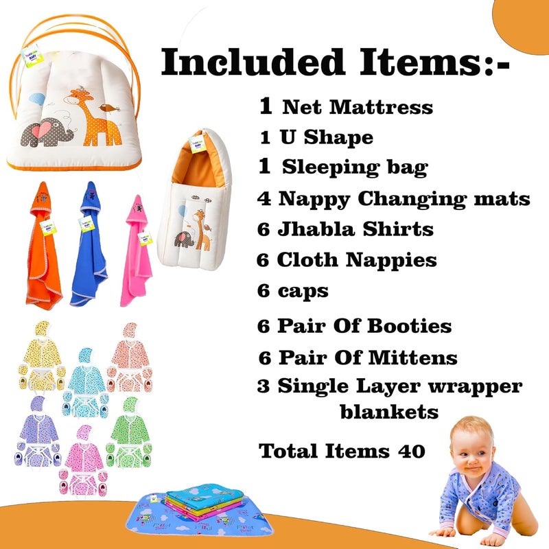 Toddylon 33 in 1 Baby Products All New Born Complete Daily Items | Gift Combos | Essentials Items | Hospital Kit | Baby Bedding | Clothing Set (Orange, 0-6 Months) - Image 3