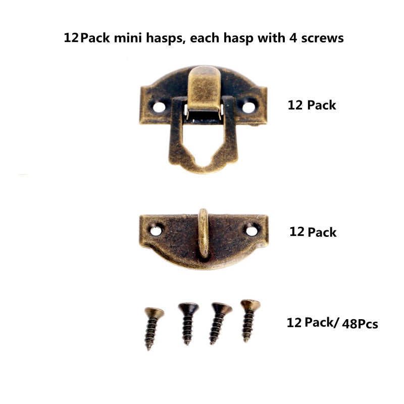 Dophee 12pcs Antique Brass Decorative Hasp Jewelry Wooden Box Hasp Latch Lock with Screws - Image 2