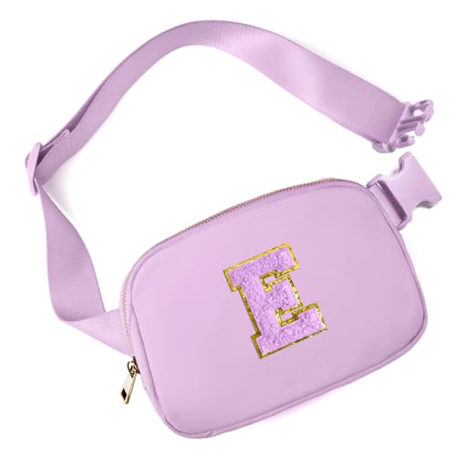 Gitus Gifts for 8 9 10 11 12 Year Old Girls Belt Bag Fanny Pack Crossbody Bags with Initial Letter Patch Cute Stuff Birthday Gifts for Teen Girls Women Personalized Trend Stuff (Lavender-E) - Image 1