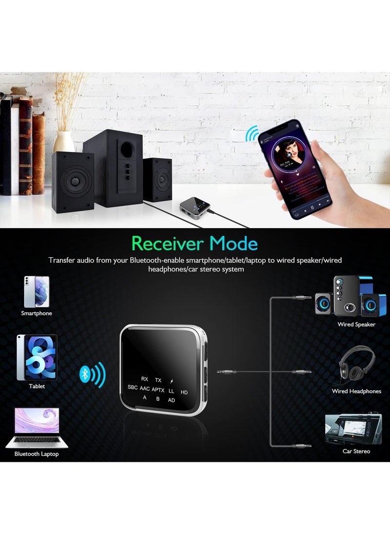 KASTWAVE Bluetooth 5.2 Transmitter Receiver for TV to Wireless Headphones,Speakers, APTX Adaptive,HD,Low Latency Wireless 3.5mm AUX Audio Adapter for PC ,Car ,Gym, Home Stereo System, 15hrs Playtime, Dual Link  - Image 5