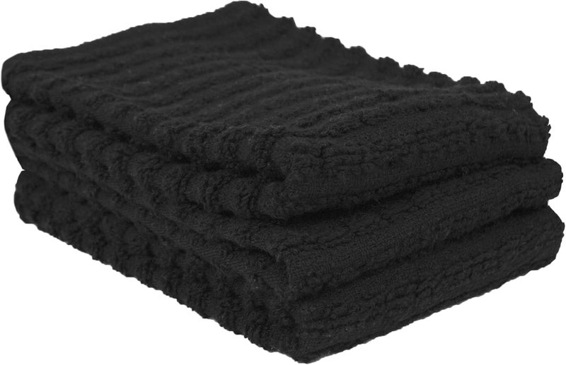 Ritz Royale Collection 100% Combed Terry Cotton, Highly Absorbent, Kitchen Dish Cloth Set, 13-3/4" x 12", 3-Pack, Solid, Black - Image 1