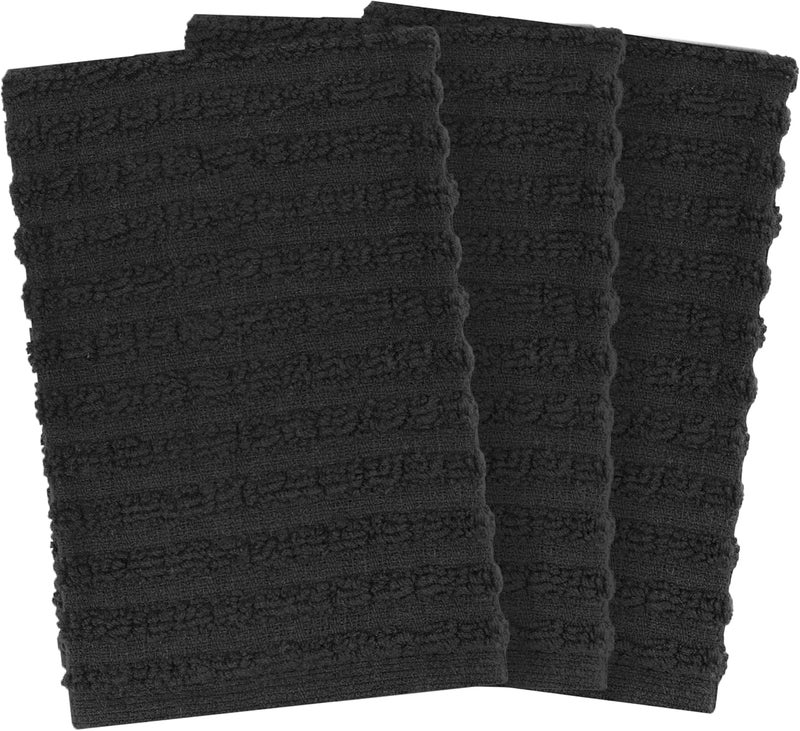 Ritz Royale Collection 100% Combed Terry Cotton, Highly Absorbent, Kitchen Dish Cloth Set, 13-3/4" x 12", 3-Pack, Solid, Black - Image 2
