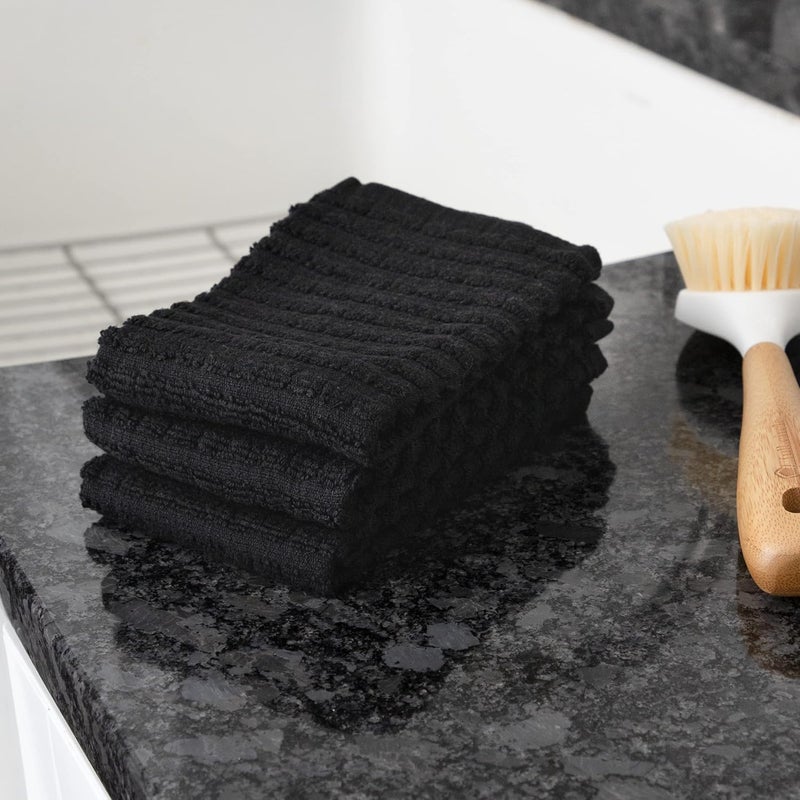 Ritz Royale Collection 100% Combed Terry Cotton, Highly Absorbent, Kitchen Dish Cloth Set, 13-3/4" x 12", 3-Pack, Solid, Black - Image 5