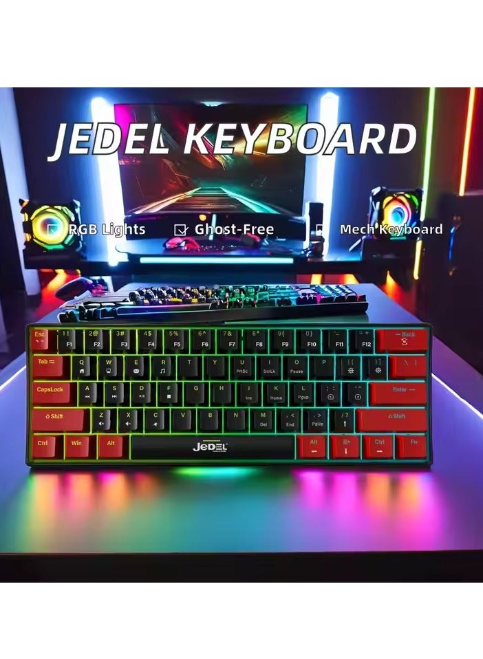 جي ديل لوحة مفاتيح الألعاب الميكانيكية KL69 60% قوس قزح - مفاتيح زرقاء - كابل USB C قابل للفصل - مفاتيح إنجليزية وعربية - Image 2