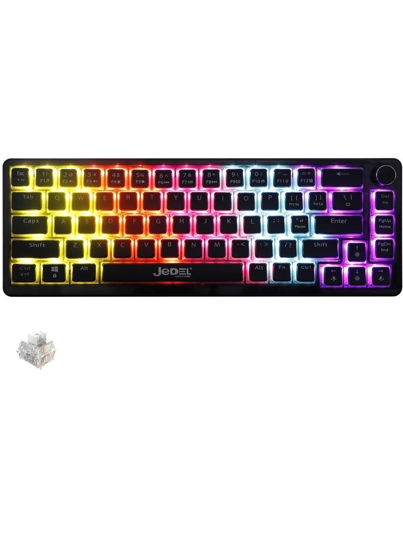 JeDEL KL150 Gaming Mechanical Keyboard – Crystal Switches Linear – HotSwappble Switches - Rainbow LED Lighting – Detchable USB C Cable – Volume Knob - Image 1