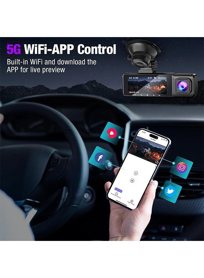 4K Triple Channel Dash Cam with GPS, 64GB Card, WiFi, 170° Wide Angle, Night Vision, G-Sensor, 24H Parking Monitor - Image 4