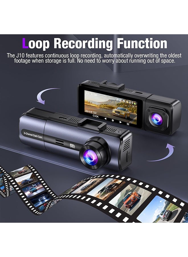 4K Triple Channel Dash Cam with GPS, 64GB Card, WiFi, 170° Wide Angle, Night Vision, G-Sensor, 24H Parking Monitor - Image 5