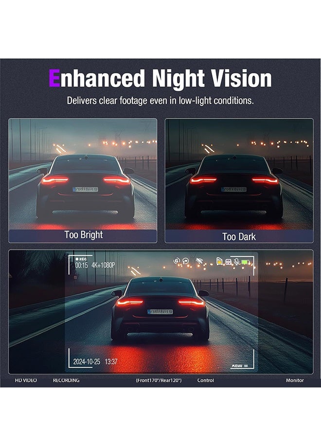 4K Triple Channel Dash Cam with GPS, 64GB Card, WiFi, 170° Wide Angle, Night Vision, G-Sensor, 24H Parking Monitor - Image 3