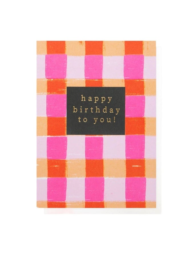 Pattern Work Happy Birthday To You Pink Checks Greeting Card (11.6 X 16.2 Cm)
