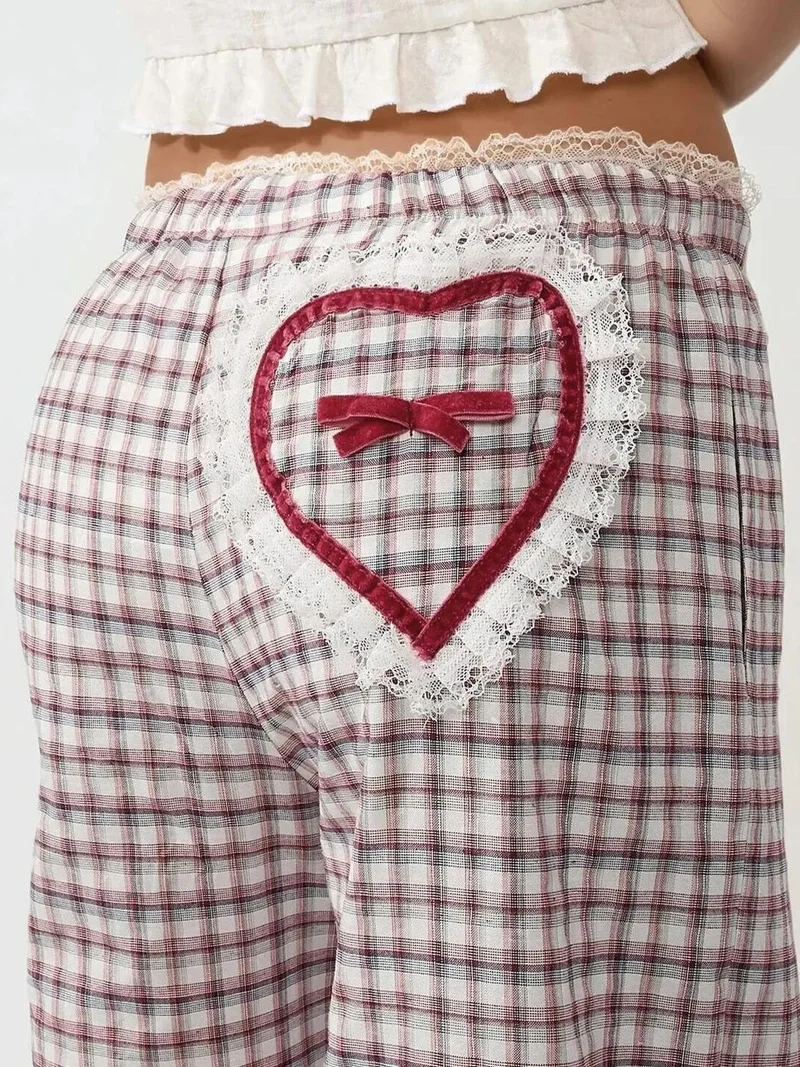 HICCUP Plaid Long Lounge Bottoms with Back Heart Detail