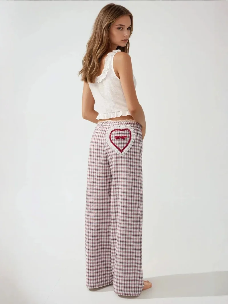 HICCUP Plaid Long Lounge Bottoms with Back Heart Detail