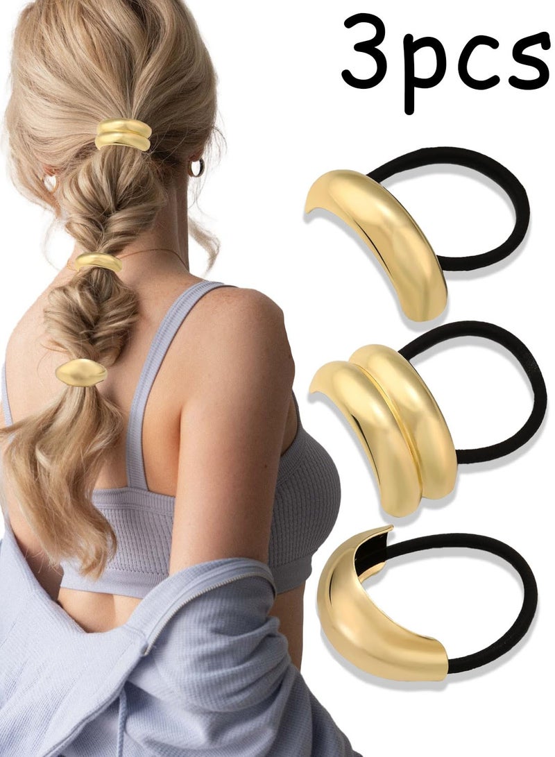 3 PCS Metal Hair Tie, Ponytail Hair Cuff, Gold Hair Cuff, Gold Ponytail Cuff Gold Metal Hair Ties Hair Elastic Hair Ties for Women Gold Hair Accessories (Gold Set) - Image 1